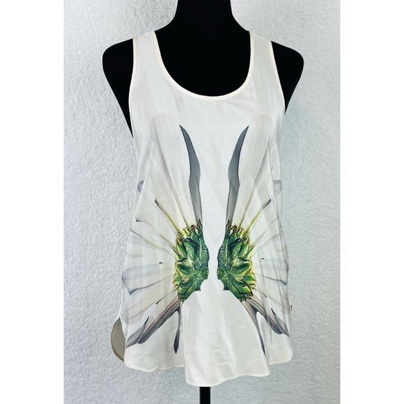 TIBI • White Silk Floral Racerback Tank Top, 0 - Picture 2 of 15